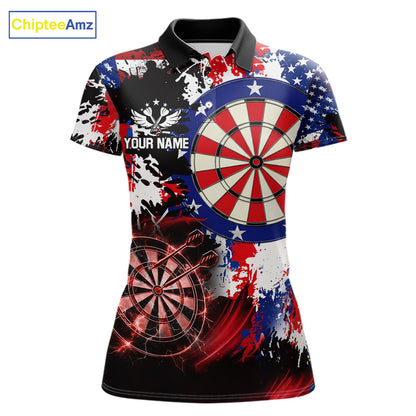 Personalized Patriotic Grunge Darts Polo & 1/4-Zip Shirt For Women Thunder Dart Team Jerseys NYN2954