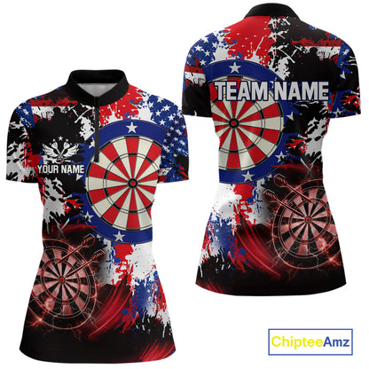 Personalized Patriotic Grunge Darts Polo & 1/4-Zip Shirt For Women Thunder Dart Team Jerseys NYN2954