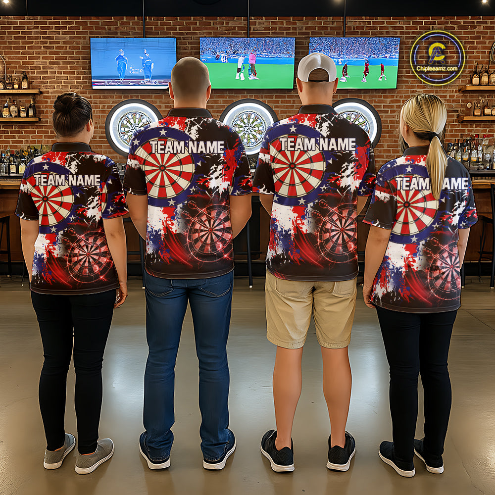 Personalized Patriotic Grunge Darts Polo & 1/4-Zip Shirt For Women Thunder Dart Team Jerseys NYN2954