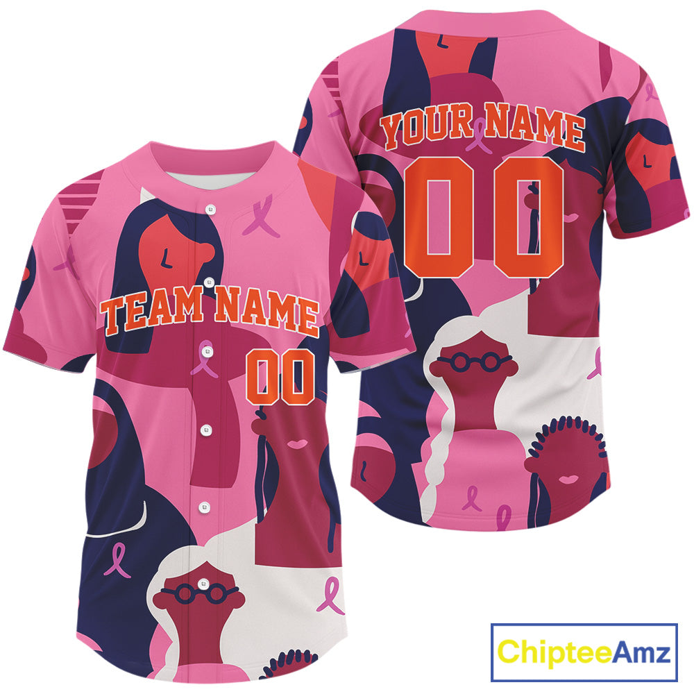 Custom Men's Pink Ribbon Baseball Jersey Breast Cancer Awareness Youth Baseball Jersey NYN1253