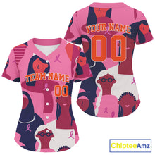 Load image into Gallery viewer, Custom Women's Pink Ribbon Baseball Jersey Breast Cancer Awareness Youth Baseball Jersey NYN1253