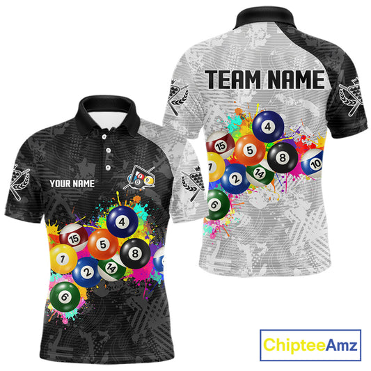 Personalized Colorful Splatter Billiard Balls Shirt For Men Pool Ball 8 Billiard Jersey NYN2311