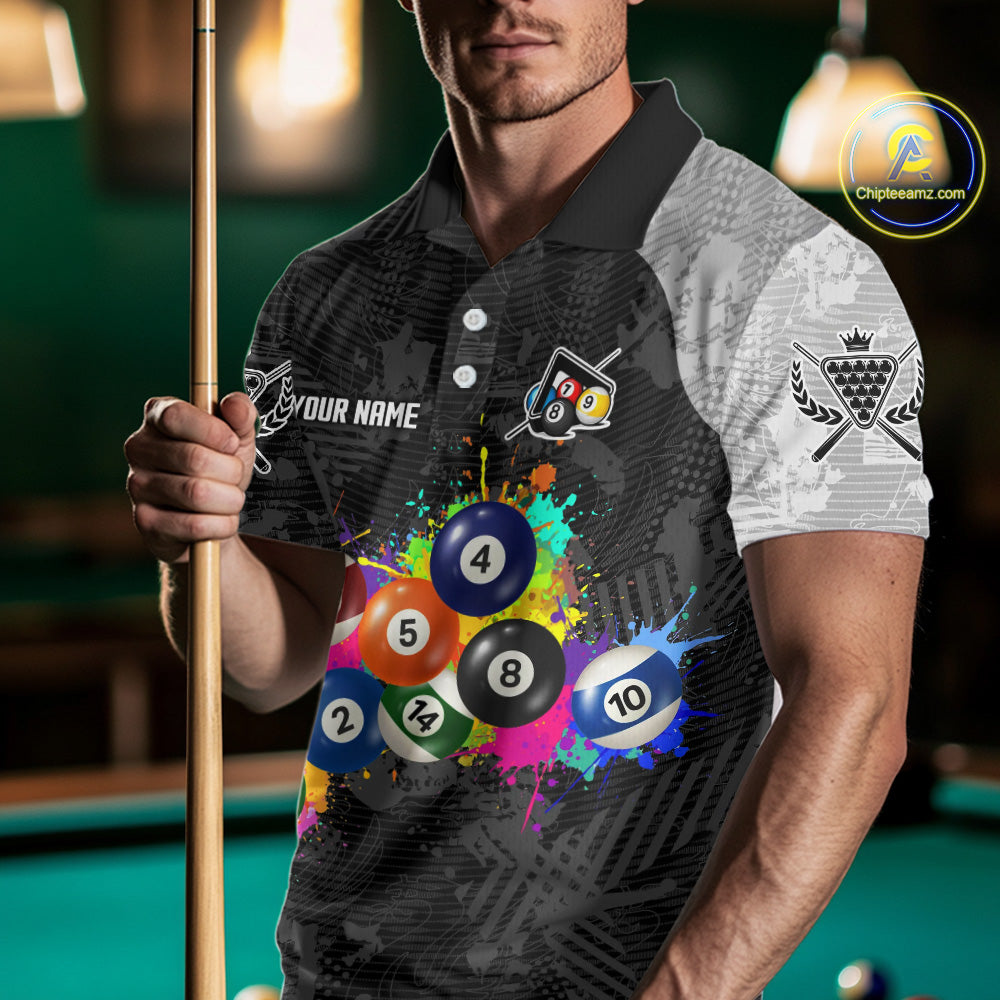 Personalized Colorful Splatter Billiard Balls Shirt For Men Pool Ball 8 Billiard Jersey NYN2311