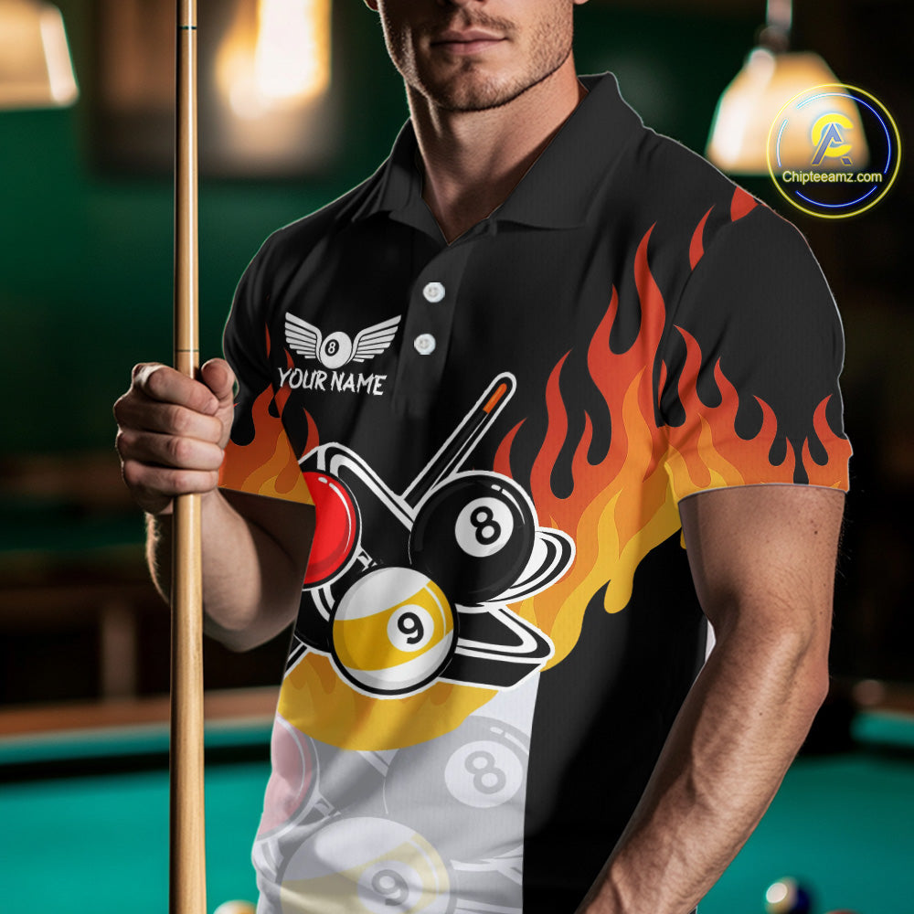 Flaming 8 Ball & 9 Ball Billiard Jerseys For Men Custom Pool Cue Billiards Team Jersey NYN2320