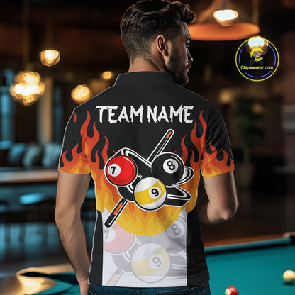 Flaming 8 Ball & 9 Ball Billiard Jerseys For Men Custom Pool Cue Billiards Team Jersey NYN2320