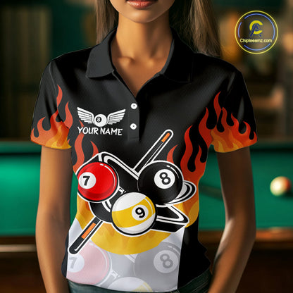 Flaming 8 Ball & 9 Ball Billiard Jerseys For Women Custom Pool Cue Billiards Team Jersey NYN2320