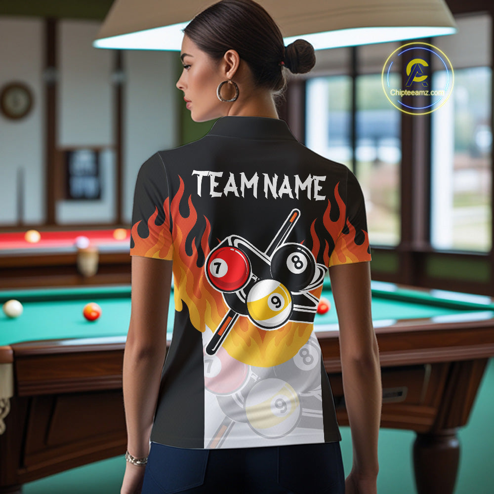 Flaming 8 Ball & 9 Ball Billiard Jerseys For Women Custom Pool Cue Billiards Team Jersey NYN2320