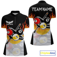 Load image into Gallery viewer, Flaming 8 Ball &amp; 9 Ball Billiard Jerseys For Women Custom Pool Cue Billiards Team Jersey NYN2320