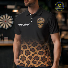 Load image into Gallery viewer, Brown Skull &amp; Dartboard Leopard Pattern Darts Polo Shirts For Men Darts Team Jerseys NYN2755
