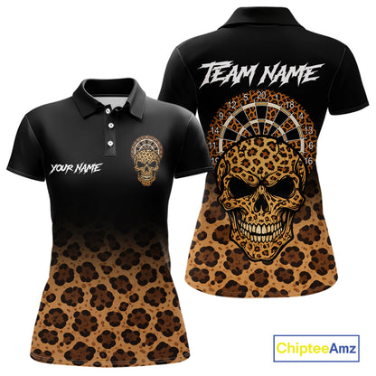 Brown Skull & Dartboard Leopard Pattern Darts Polo Shirts For Women Darts Team Jerseys NYN2755