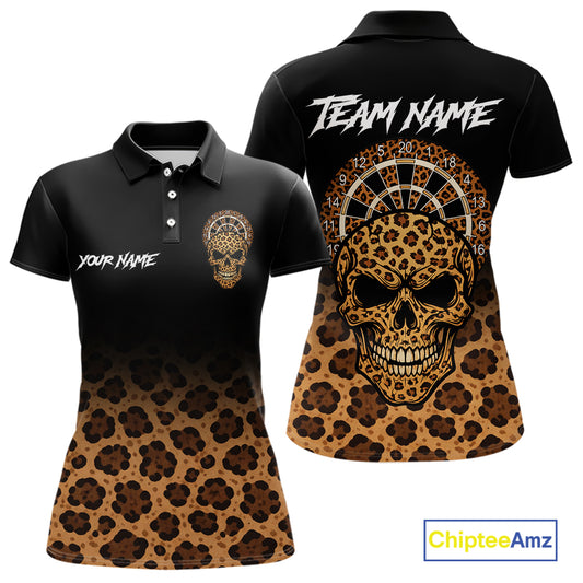Brown Skull & Dartboard Leopard Pattern Darts Polo Shirts For Women Darts Team Jerseys NYN2755