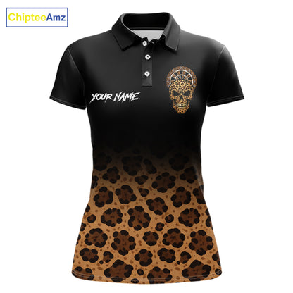 Brown Skull & Dartboard Leopard Pattern Darts Polo Shirts For Women Darts Team Jerseys NYN2755
