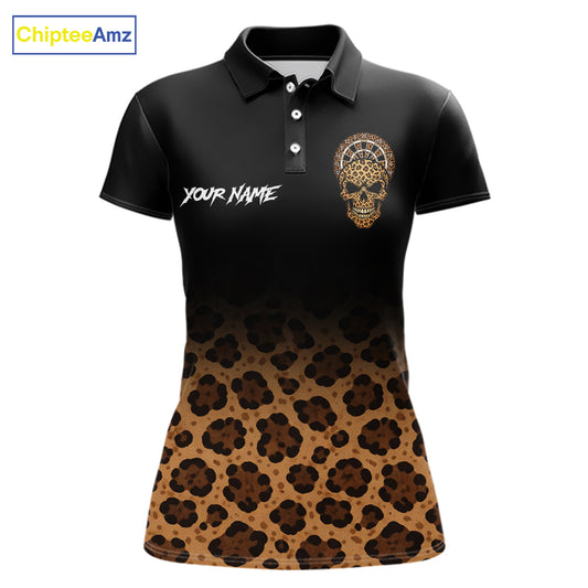 Brown Skull & Dartboard Leopard Pattern Darts Polo Shirts For Women Darts Team Jerseys NYN2755