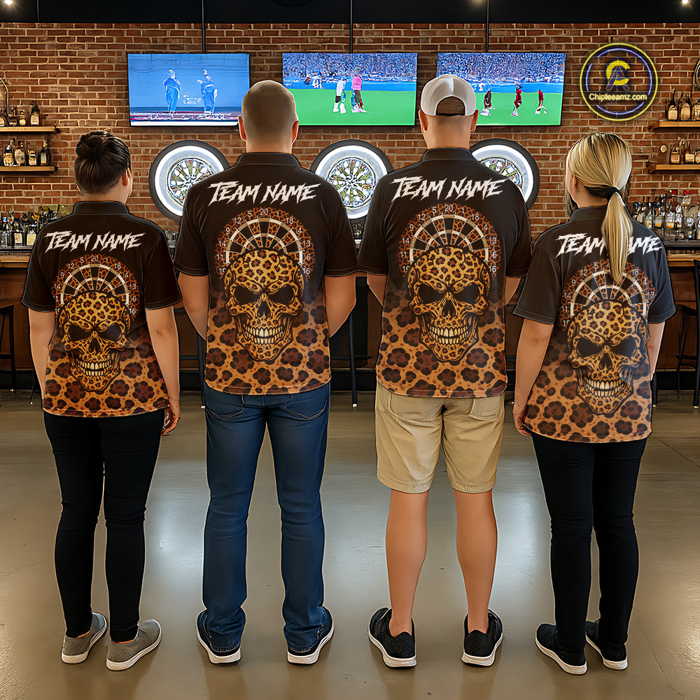 Brown Skull & Dartboard Leopard Pattern Darts Quarter-Zip Shirts For Women Darts Team Jerseys NYN2755