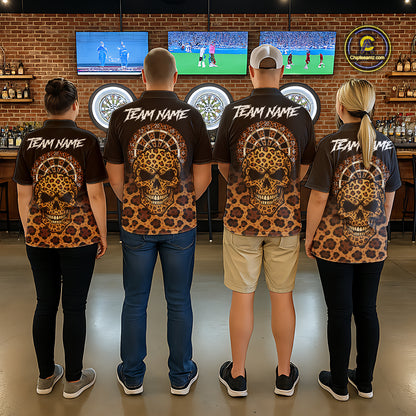 Brown Skull & Dartboard Leopard Pattern Darts Quarter-Zip Shirts For Women Darts Team Jerseys NYN2755