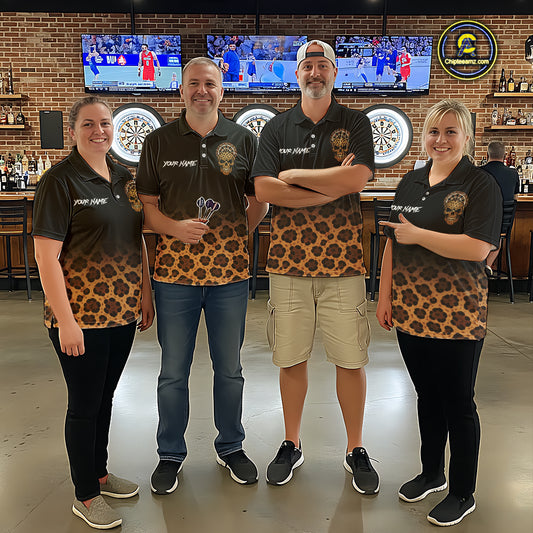 Brown Skull & Dartboard Leopard Pattern Darts Quarter-Zip Shirts For Women Darts Team Jerseys NYN2755