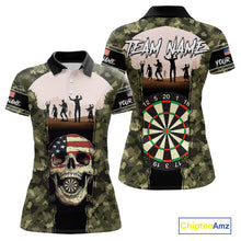 Load image into Gallery viewer, Camo US Flag Skull Skeleton Silhouette Dart Shirts For Women, Custom Dart Jerseys NYN0046