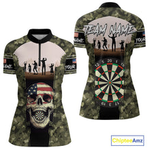 Load image into Gallery viewer, Camo US Flag Skull Skeleton Silhouette Dart Shirts For Women, Custom Dart Jerseys NYN0046