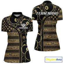 Load image into Gallery viewer, Black &amp; Gold Tribal 8 Ball Pool Shirts Custom Women Billiard Polo &amp; 1/4 Zip Shirt Billiard Team Jerseys NYN2970