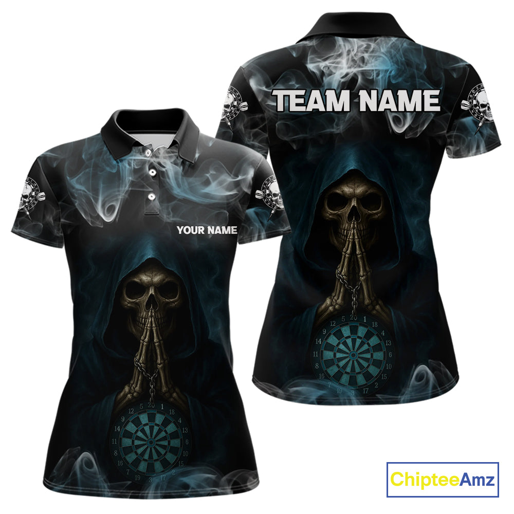 The Reaper & Dartboard Smoke Pattern Darts Team Shirt For Women – Customizable Name NYN0390