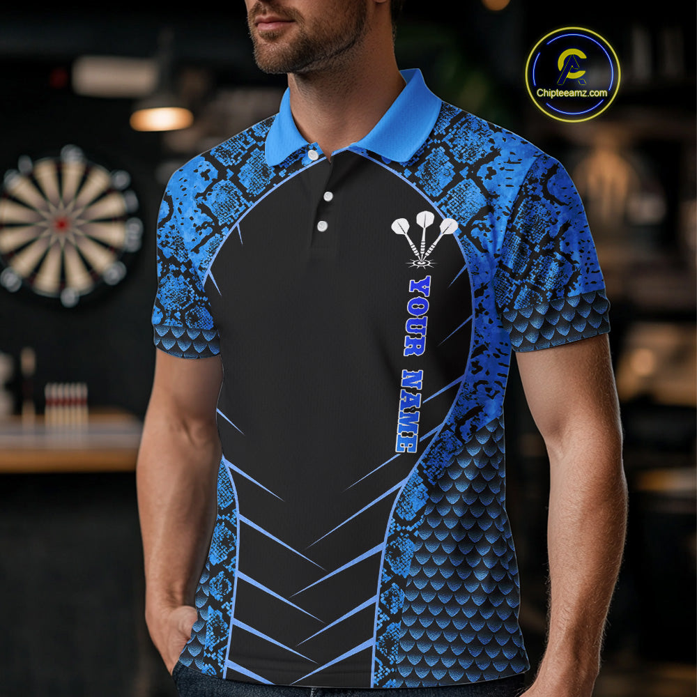Custom Black And Blue Snake Pattern Cobra Dart Men Polo Shirt, Dart Jerseys NYN1550