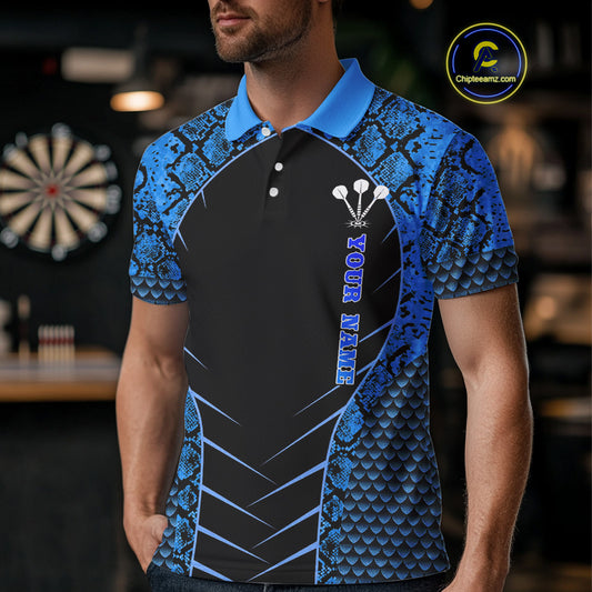 Custom Black And Blue Snake Pattern Cobra Dart Men Polo Shirt, Dart Jerseys NYN1550