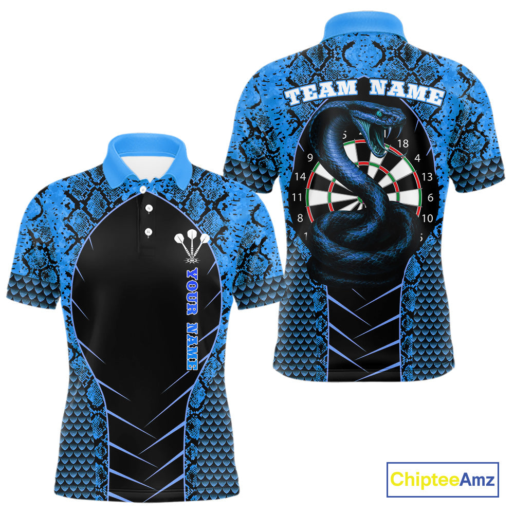 Custom Black And Blue Snake Pattern Cobra Dart Men Polo Shirt, Dart Jerseys NYN1550
