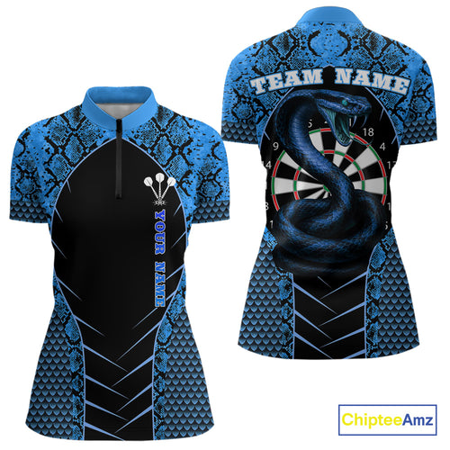 Custom Black And Blue Snake Pattern Cobra Dart Women Quarter-Zip Shirt, Dart Jerseys NYN1550