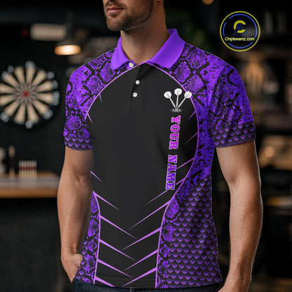 Custom Black And Purple Snake Pattern Cobra Dart Men Polo Shirt, Dart Jerseys NYN1551