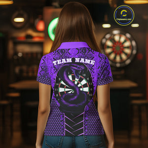 Custom Black And Purple Snake Pattern Cobra Dart Women Polo Shirt, Dart Jerseys NYN1551