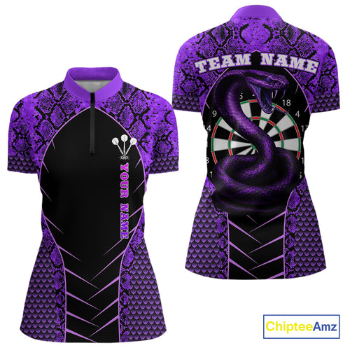 Custom Black And Purple Snake Pattern Cobra Dart Women Quarter-Zip Shirt, Dart Jerseys NYN1551