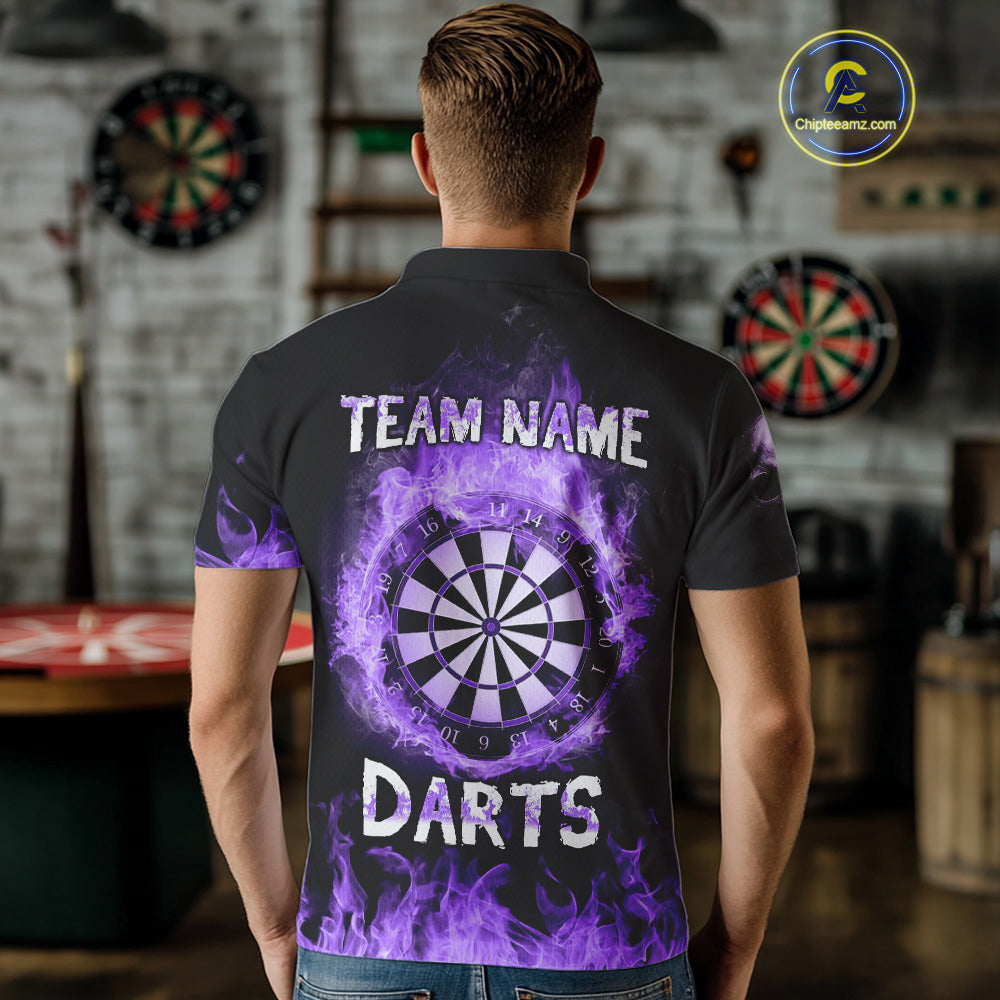 Custom Purple Fire Skull Multi-Flame Dartboard Dart Men Polo Shirts, Dart Team Jerseys NYN1554