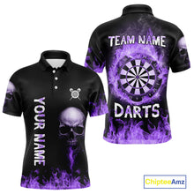 Load image into Gallery viewer, Custom Purple Fire Skull Multi-Flame Dartboard Dart Men Polo Shirts, Dart Team Jerseys NYN1554