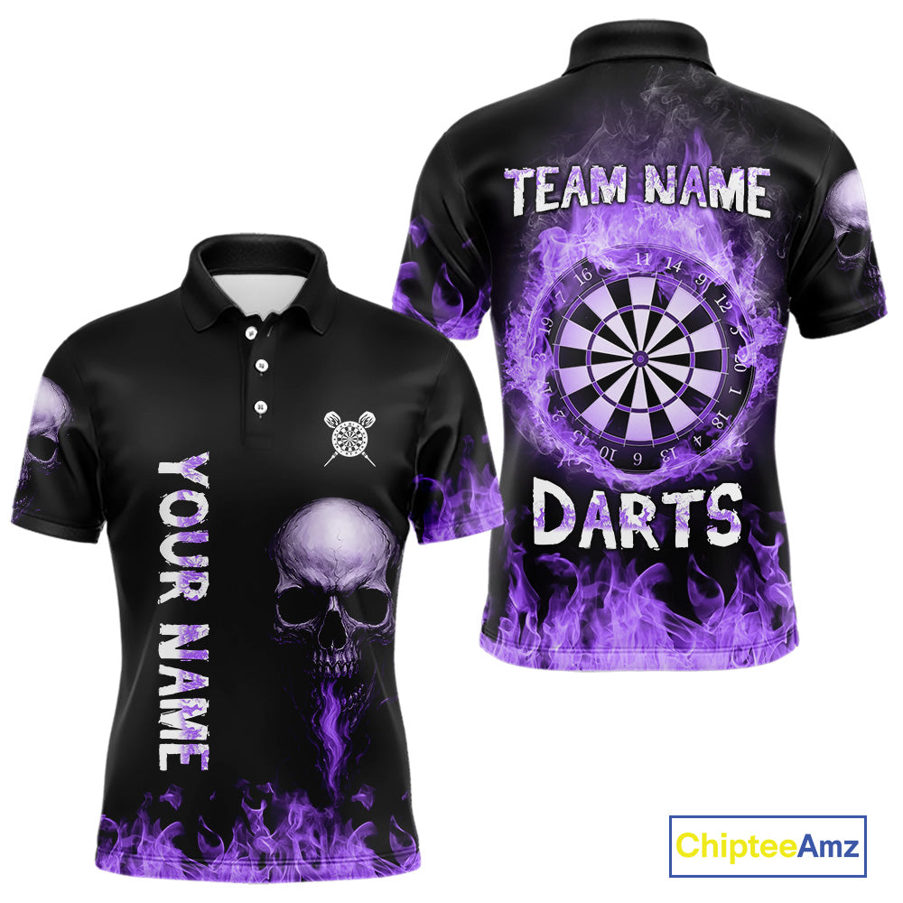 Custom Purple Fire Skull Multi-Flame Dartboard Dart Men Polo Shirts, Dart Team Jerseys NYN1554