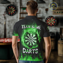 Load image into Gallery viewer, Custom Green Fire Skull Multi-Flame Dartboard Dart Men Polo Shirts, Dart Team Jerseys NYN1555