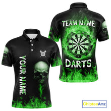 Load image into Gallery viewer, Custom Green Fire Skull Multi-Flame Dartboard Dart Men Polo Shirts, Dart Team Jerseys NYN1555