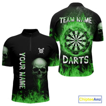 Load image into Gallery viewer, Custom Green Fire Skull Multi-Flame Dartboard Dart Men Quarter-Zip Shirts, Dart Team Jerseys NYN1555