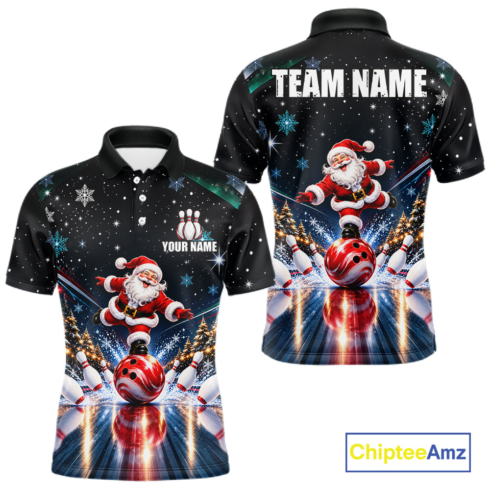 Custom Funny Christmas Bowling Polo 1/4-Zip Shirt For Men Snowflake Santa Youth Bowling Team Jersey NYN5055