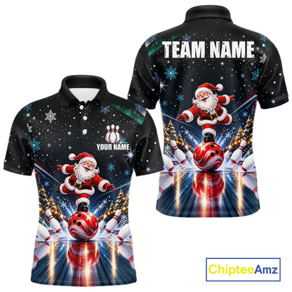 Custom Funny Christmas Bowling Polo 1/4-Zip Shirt For Men Snowflake Santa Youth Bowling Team Jersey NYN5055
