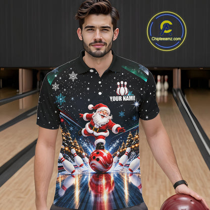 Custom Funny Christmas Bowling Polo 1/4-Zip Shirt For Men Snowflake Santa Youth Bowling Team Jersey NYN5055