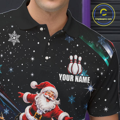 Custom Funny Christmas Bowling Polo 1/4-Zip Shirt For Men Snowflake Santa Youth Bowling Team Jersey NYN5055