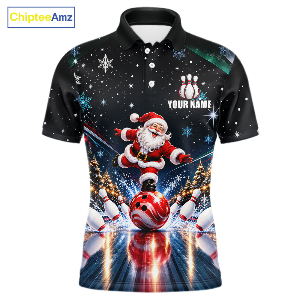 Custom Funny Christmas Bowling Polo 1/4-Zip Shirt For Men Snowflake Santa Youth Bowling Team Jersey NYN5055