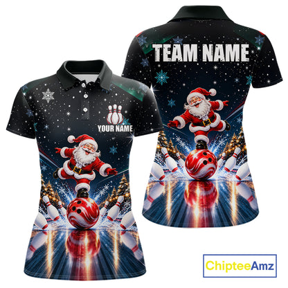 Custom Funny Christmas Bowling Polo 1/4-Zip Shirt For Women Snowflake Santa Youth Bowling Team Jersey NYN5055