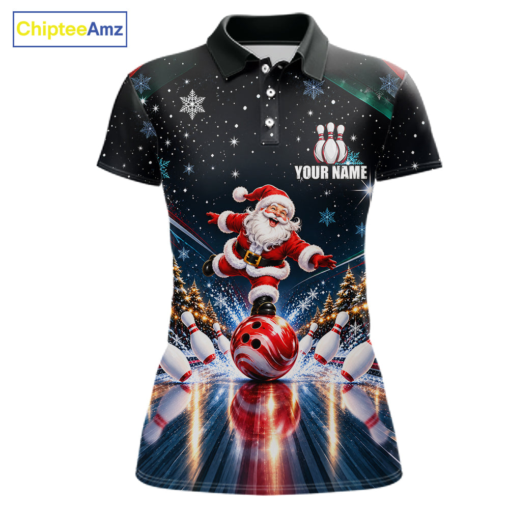 Custom Funny Christmas Bowling Polo 1/4-Zip Shirt For Women Snowflake Santa Youth Bowling Team Jersey NYN5055