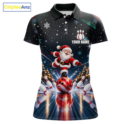 Custom Funny Christmas Bowling Polo 1/4-Zip Shirt For Women Snowflake Santa Youth Bowling Team Jersey NYN5055