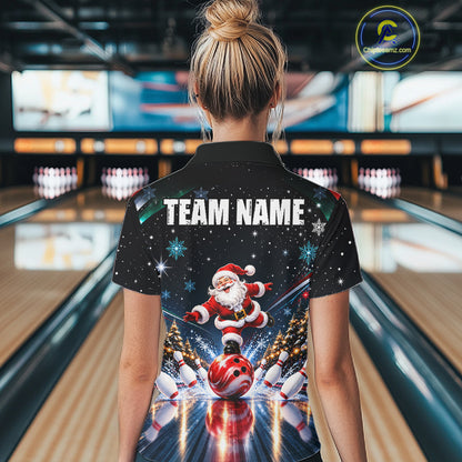 Custom Funny Christmas Bowling Polo 1/4-Zip Shirt For Women Snowflake Santa Youth Bowling Team Jersey NYN5055
