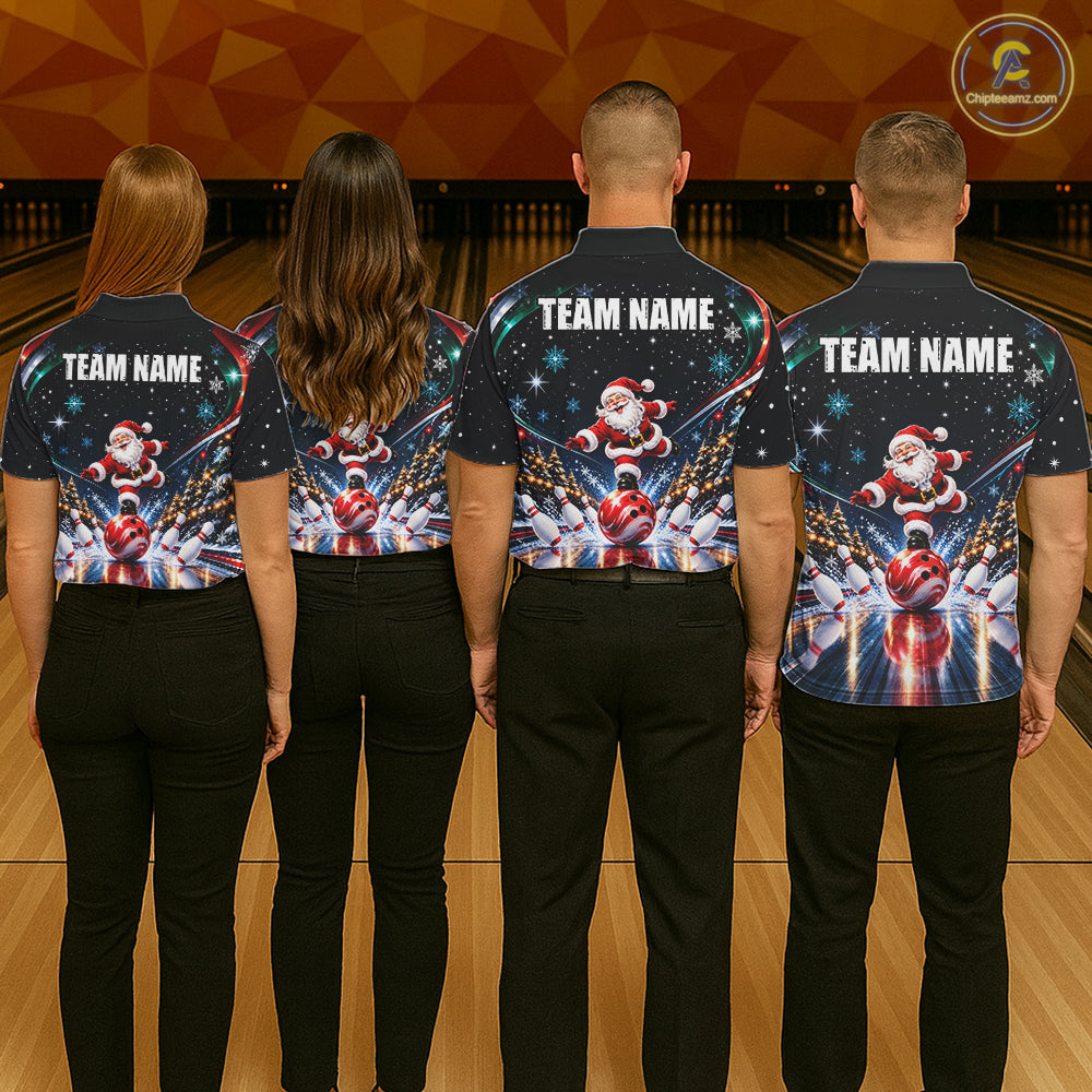 Custom Funny Christmas Bowling Polo 1/4-Zip Shirt For Men Snowflake Santa Youth Bowling Team Jersey NYN5055