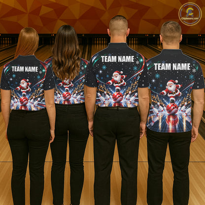 Custom Funny Christmas Bowling Polo 1/4-Zip Shirt For Men Snowflake Santa Youth Bowling Team Jersey NYN5055