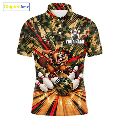 Funny Beaver Bowling Shirt Custom Green Black Camouflage Youth Bowling Team Apparel For Men NYN5066