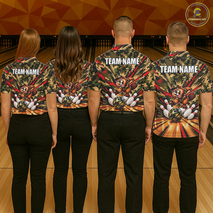 Funny Beaver Bowling Shirt Custom Green Black Camouflage Youth Bowling Team Apparel For Men NYN5066